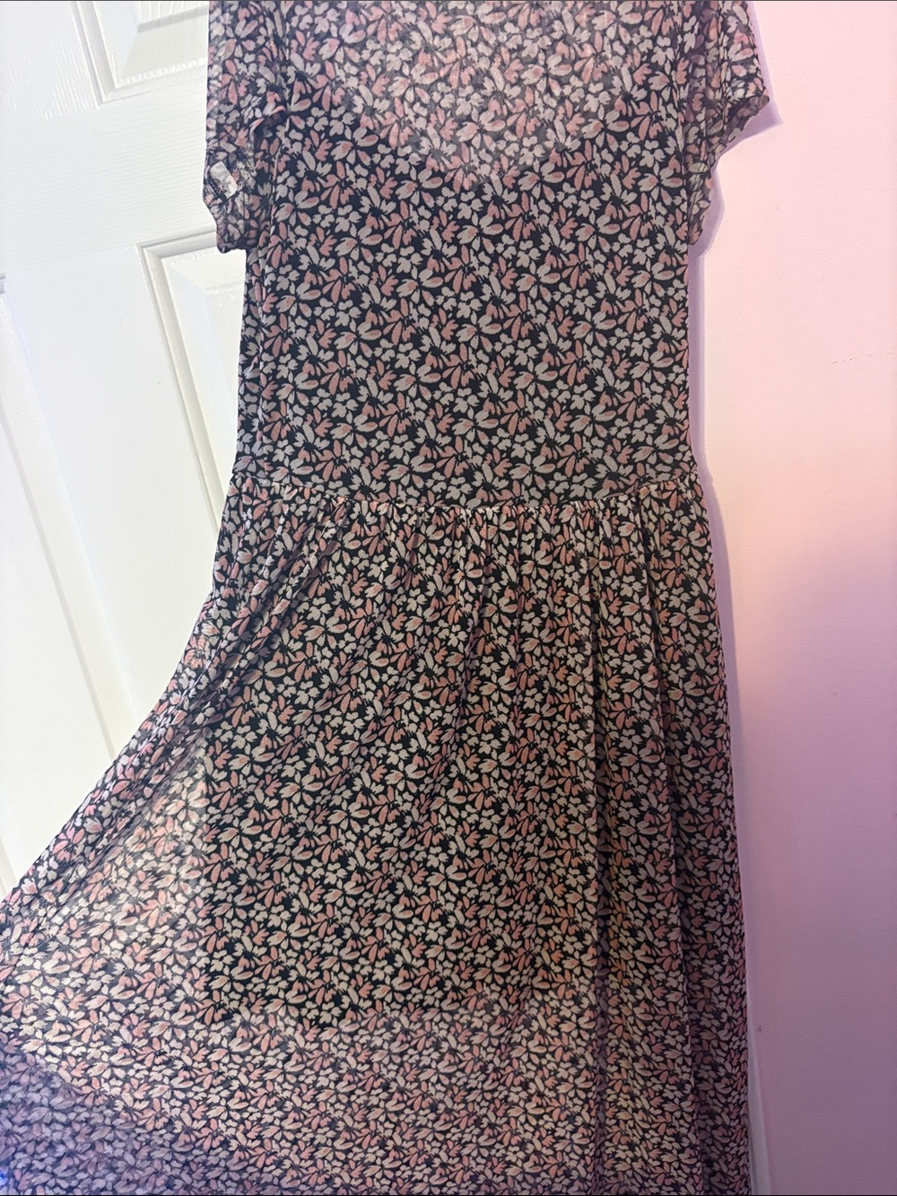 AUW Black Dress with Pink and White Floral Print